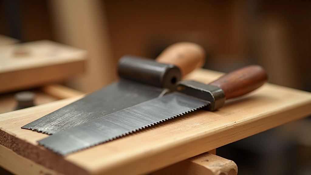 Vintage-style Japanese pull saw and Western hand saw side by side on wooden surface, showing different tooth patterns and handle designs
