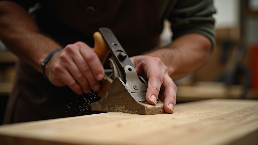 Craftsman working with hand tools on a wooden project in a workshop