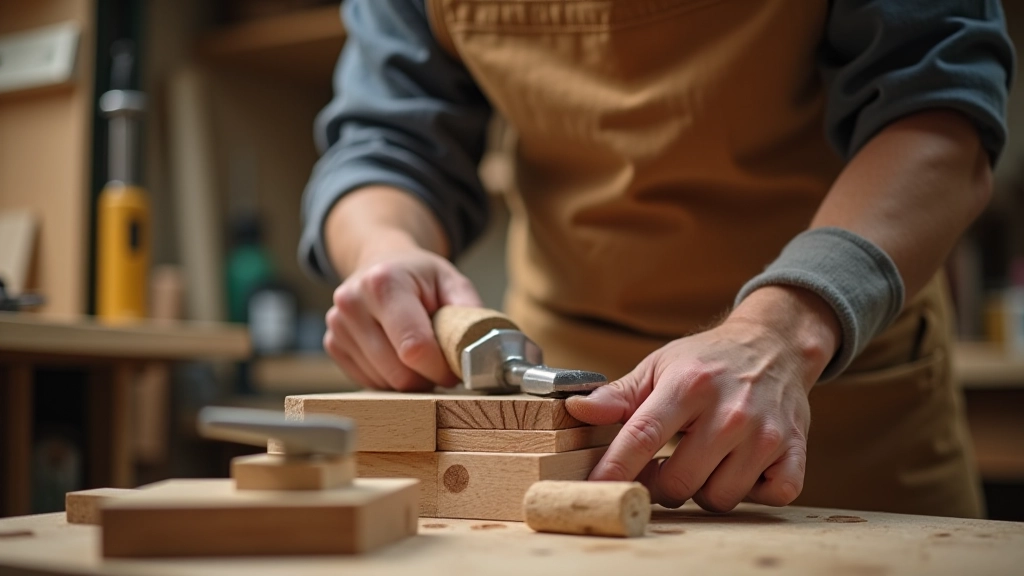 Experienced craftsman demonstrating hand tool technique to a younger person at wooden workbench, both focused on the work, natural lighting, mentorship in action