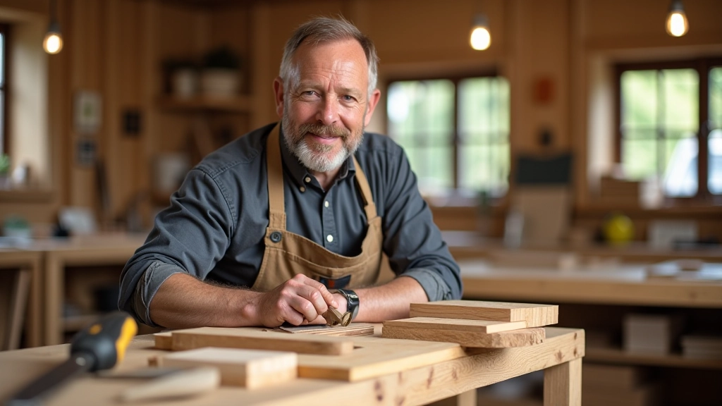 Woodworking workshop with hand tools and timber samples